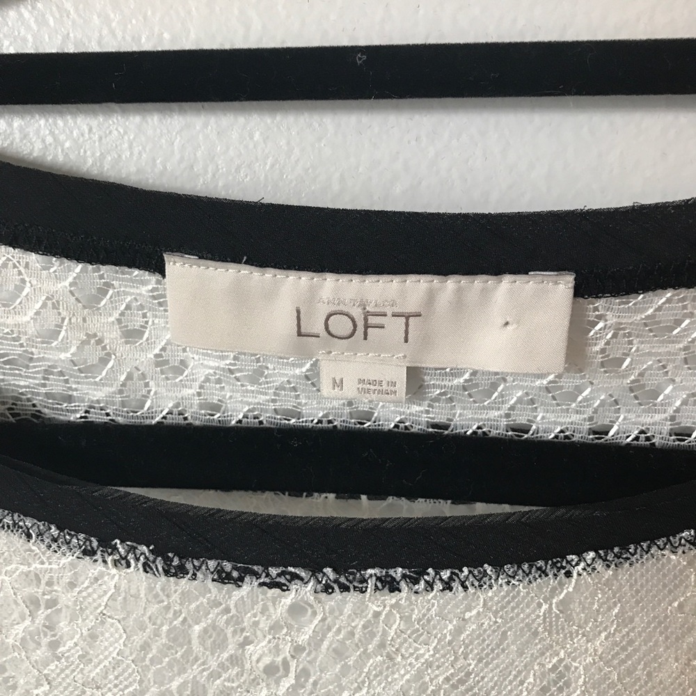 Ann Taylor | Sheer Striped Lace Black White Blouse - Picture 3 of 7